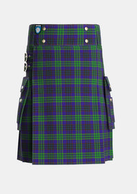 Utility_Lumsden_Green_Tartan_6024_kilt_front_image_with_pleated_design_and_adjustable_buckles_for_men