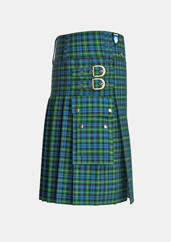 Utility_Lyon_Ancient_Tartan_kilt_right_image_with_pleated_design_and_adjustable_buckles_for_men