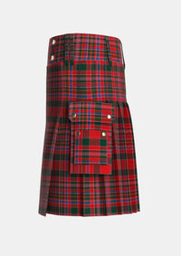 Utility_MacAlister_1831_Tartan_579_kilt_left_image_with_pleated_design_and_adjustable_buckles_for_men