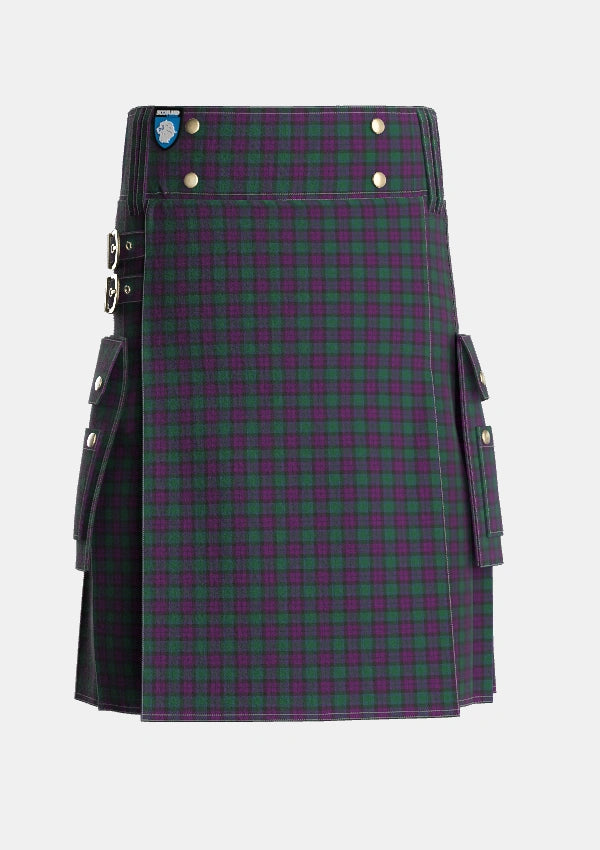 Utility_MacArthur_of_Milton_Hunting_Tartan_700_kilt_front_image_with_pleated_design_and_adjustable_buckles_for_men