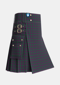 Utility_MacArthur_of_Milton_Hunting_Tartan_700_kilt_side_image_with_pleated_design_and_adjustable_buckles_for_men
