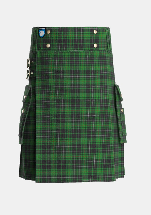 Utility_MacAulay_Hunting_2_Tartan_827_kilt_front_image_with_pleated_design_and_adjustable_buckles_for_men