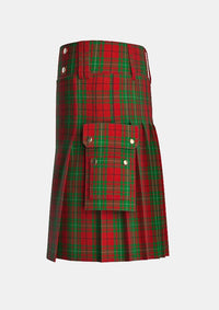 Utility_MacAulay_Red_Tartan_kilt_left_image_with_pleated_design_and_adjustable_buckles_for_men