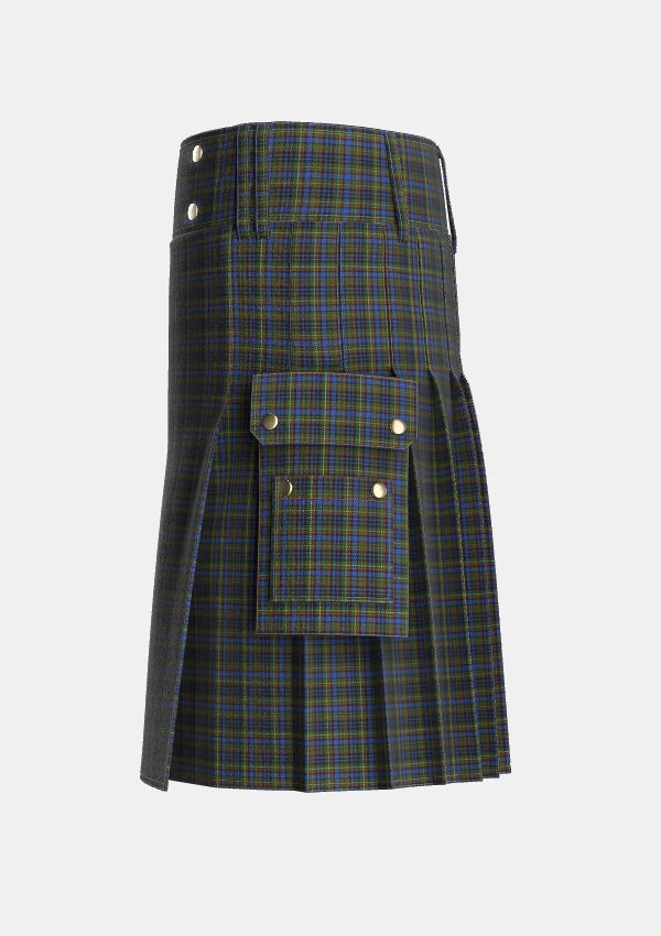 Utility_MacClellan_Tartan_325_kilt_left_image_with_pleated_design_and_adjustable_buckles_for_men