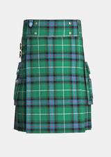 Utility_MacDonald_of_the_Isles_Hunting_Ancient_Tartan_kilt_front_image_with_pleated_design_and_adjustable_buckles_for_men