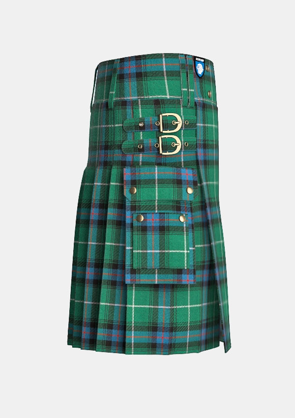 Utility_MacDonald_of_the_Isles_Hunting_Ancient_Tartan_kilt_right_image_with_pleated_design_and_adjustable_buckles_for_men