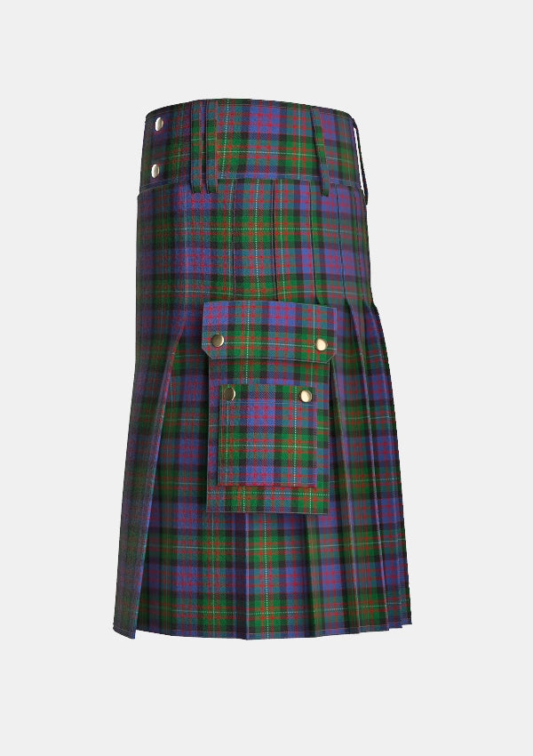 Utility_MacDonell_of_Glengarry_Tartan_471_kilt_left_image_with_pleated_design_and_adjustable_buckles_for_men