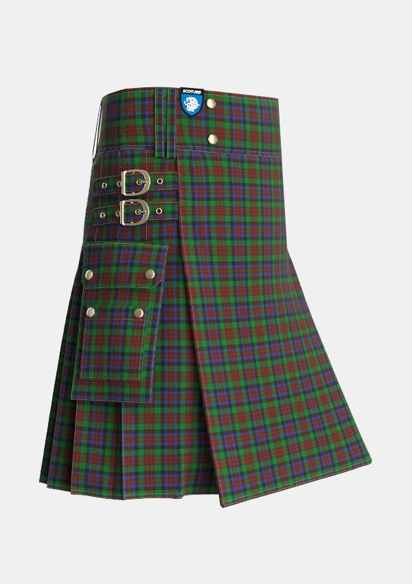 Utility_MacDuff_Hunting_Tartan_1654_kilt_side_image_with_pleated_design_and_adjustable_buckles_for_men