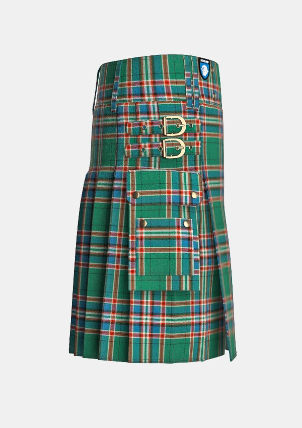 Utility_MacFarlane_Hunting_Ancient_Tartan_kilt_right_image_with_pleated_design_and_adjustable_buckles_for_men