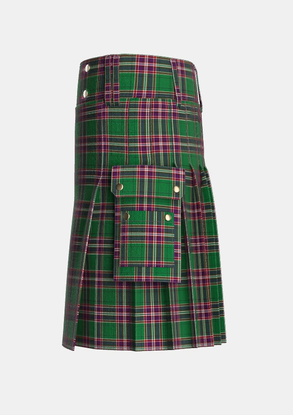 Utility_MacFarlane_Hunting_Tartan_779_kilt_left_image_with_pleated_design_and_adjustable_buckles_for_men