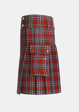 Utility_MacFarlane_Red_Tartan_947_kilt_left_image_with_pleated_design_and_adjustable_buckles_for_men