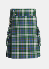 Utility_MacInnes_Dress_Tartan_923_kilt_front_image_with_pleated_design_and_adjustable_buckles_for_men