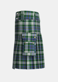Utility_MacInnes_Dress_Tartan_923_kilt_left_image_with_pleated_design_and_adjustable_buckles_for_men