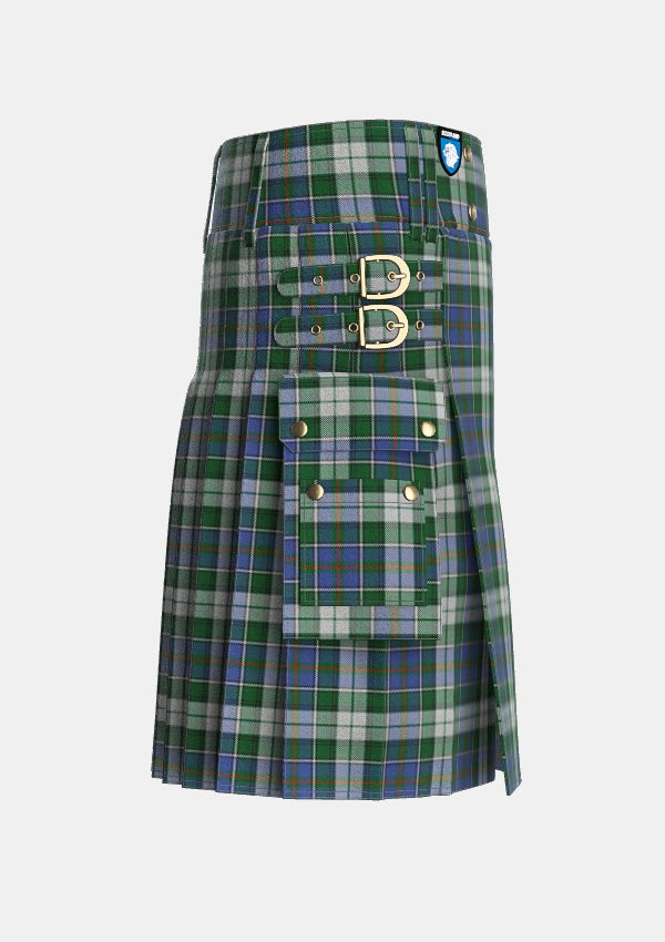 Utility_MacInnes_Dress_Tartan_923_kilt_right_image_with_pleated_design_and_adjustable_buckles_for_men