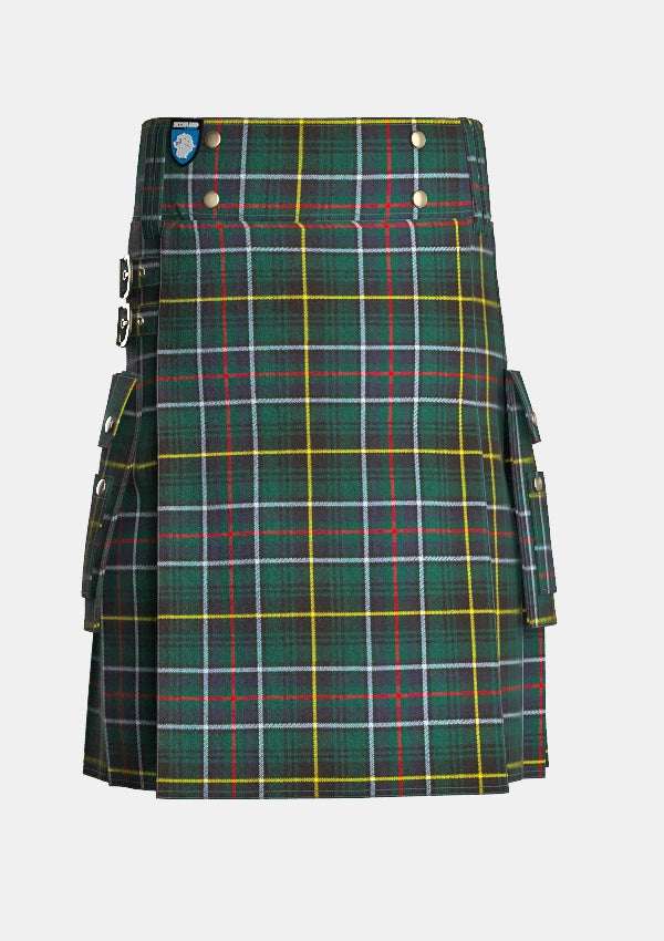 Utility_MacInnes_Hunting_Tartan_kilt_front_image_with_pleated_design_and_adjustable_buckles_for_men