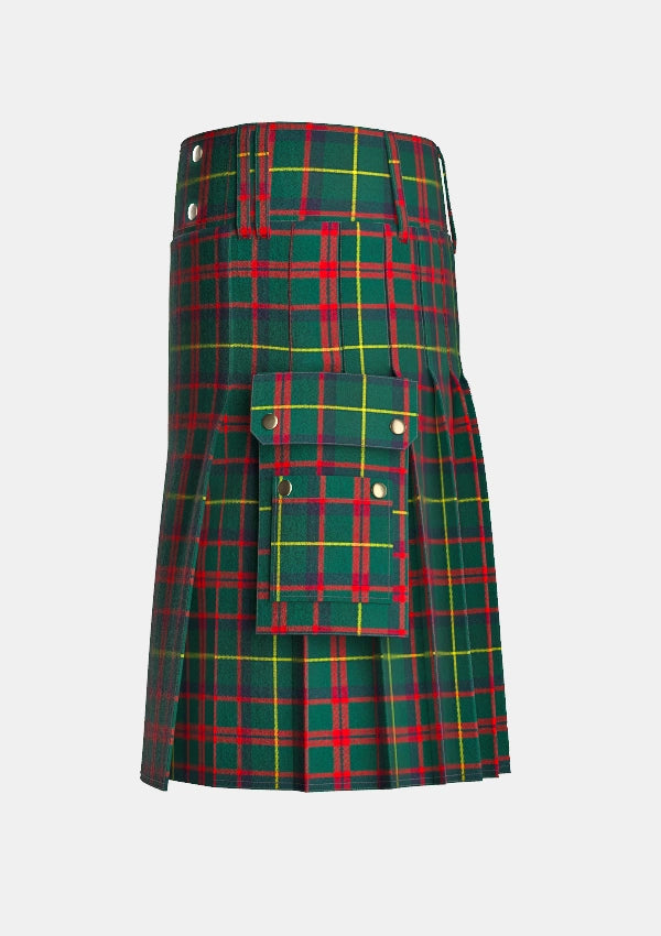 Utility_MacIntosh_Hunting_Modern_Tartan_kilt_left_image_with_pleated_design_and_adjustable_buckles_for_men