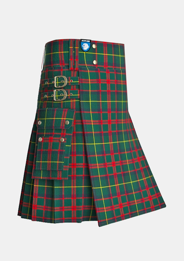 Utility_MacIntosh_Hunting_Modern_Tartan_kilt_side_image_with_pleated_design_and_adjustable_buckles_for_men