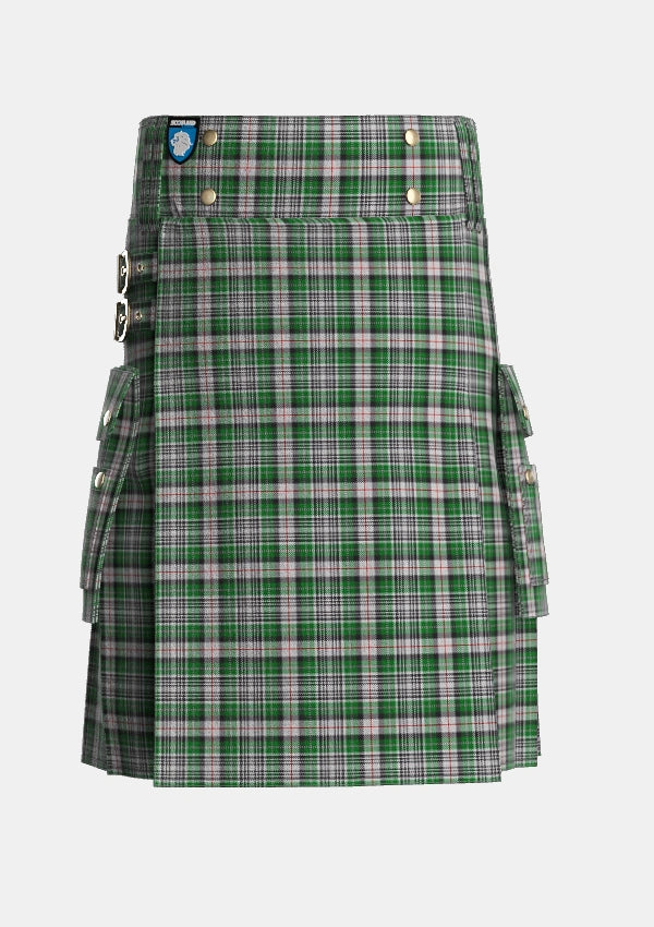 Utility_MacKenzie_MacGregor_Hastie_Tartan_1687_kilt_front_image_with_pleated_design_and_adjustable_buckles_for_men