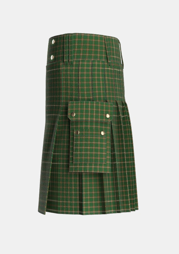 Utility_MacKinnon_Hunting_2_Tartan_1542_kilt_left_image_with_pleated_design_and_adjustable_buckles_for_men