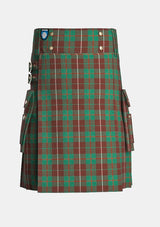 Utility_MacKinnon_Hunting_Tartan_kilt_front_image_with_pleated_design_and_adjustable_buckles_for_men