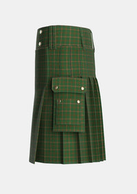 Utility_MacKinnon_Hunting_Two_Tartan_917_kilt_left_image_with_pleated_design_and_adjustable_buckles_for_men