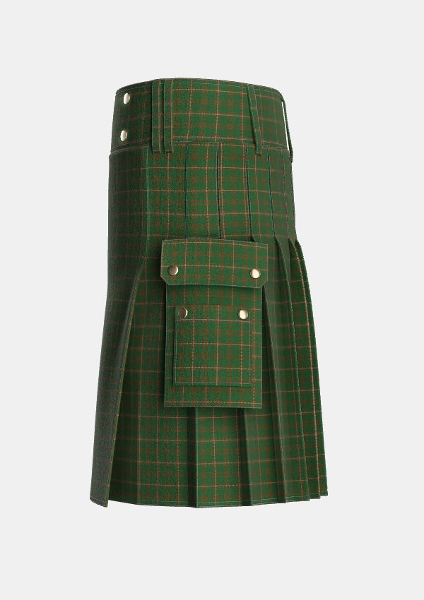 Utility_MacKinnon_Hunting_Two_Tartan_917_kilt_left_image_with_pleated_design_and_adjustable_buckles_for_men
