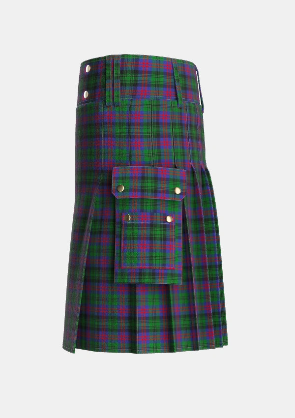 Utility_MacLachlan_Hunting_Tartan_775_kilt_left_image_with_pleated_design_and_adjustable_buckles_for_men