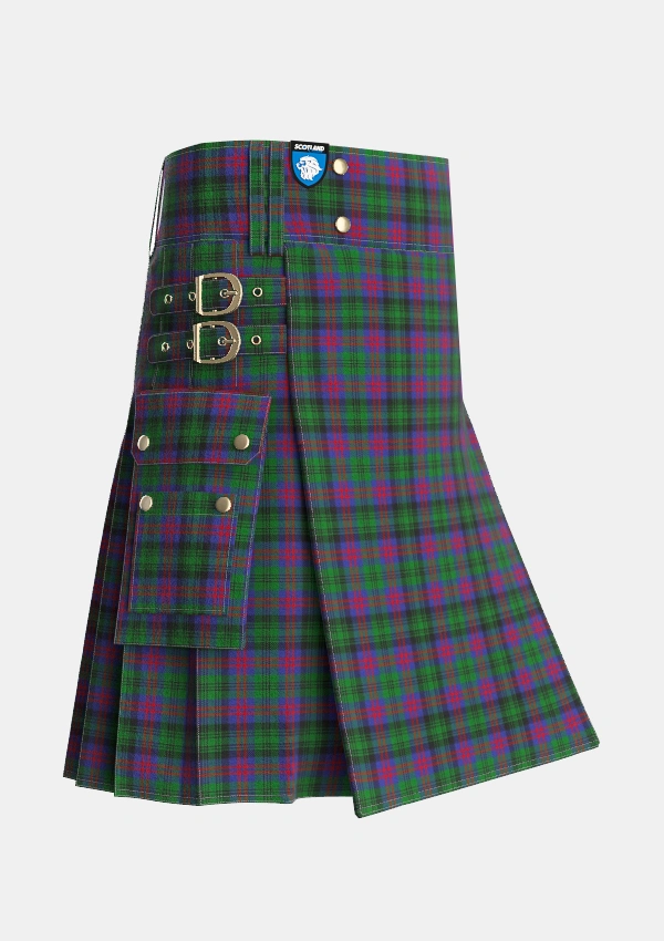 Utility_MacLachlan_Hunting_Tartan_775_kilt_side_image_with_pleated_design_and_adjustable_buckles_for_men