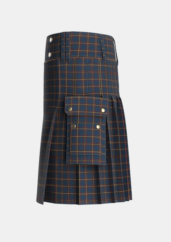 Utility_MacLaine_of_Lochbuie_Hunting_Tartan_491_kilt_left_image_with_pleated_design_and_adjustable_buckles_for_men
