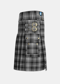 Utility_MacLean_Black_and_White_Tartan_1824_kilt_right_image_with_pleated_design_and_adjustable_buckles_for_men