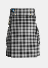 Utility_MacLeod_1906_Black_White_Tartan_1828_kilt_front_image_with_pleated_design_and_adjustable_buckles_for_men