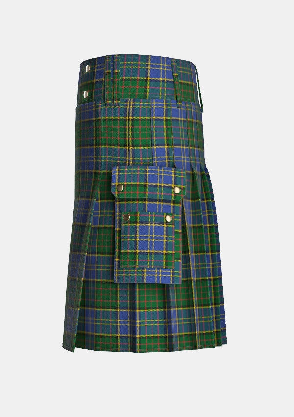 Utility_MacMillan_Hunting_Tartan_667_kilt_left_image_with_pleated_design_and_adjustable_buckles_for_men