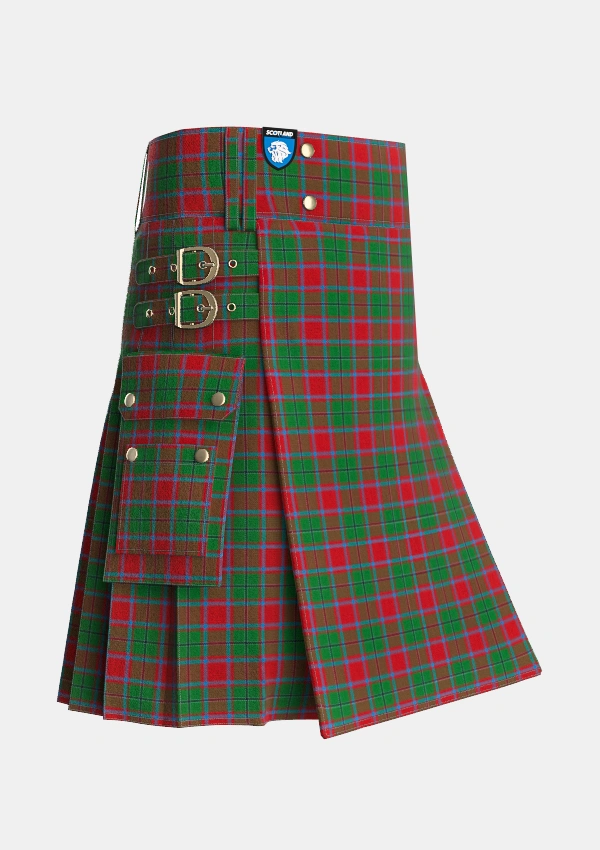 Utility_MacPhail_Blue_Bands_Tartan_1028_kilt_side_image_with_pleated_design_and_adjustable_buckles_for_men