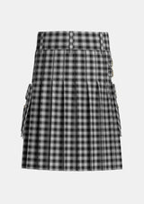 Utility_MacPhee_Black_and_White_Tartan_1252_kilt_back_image_with_pleated_design_and_adjustable_buckles_for_men
