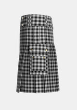 Utility_MacPhee_Black_and_White_Tartan_1252_kilt_left_image_with_pleated_design_and_adjustable_buckles_for_men