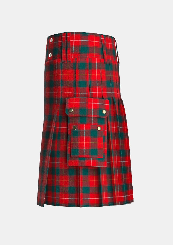 Utility_MacPhee_Red_Tartan_kilt_left_image_with_pleated_design_and_adjustable_buckles_for_men