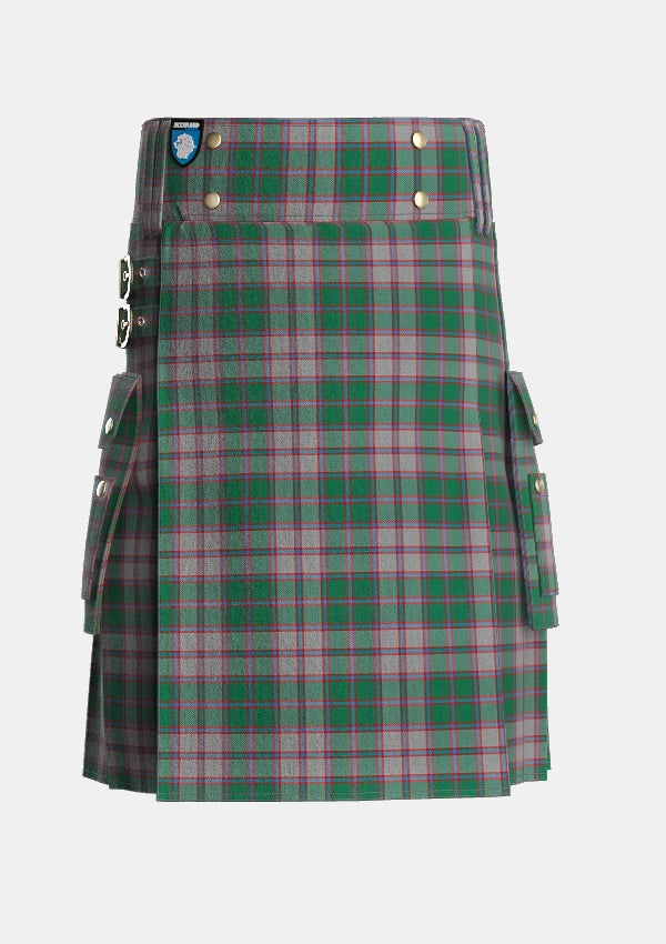 Utility_MacPherson_Gathering_1996_Tartan_3552_kilt_front_image_with_pleated_design_and_adjustable_buckles_for_men