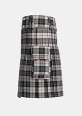 Utility_MacPherson_of_Cluny_Black_and_White_Tartan_1830_kilt_left_image_with_pleated_design_and_adjustable_buckles_for_men