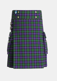 Utility_MacRae_Hunting_1_Tartan_807_kilt_front_image_with_pleated_design_and_adjustable_buckles_for_men
