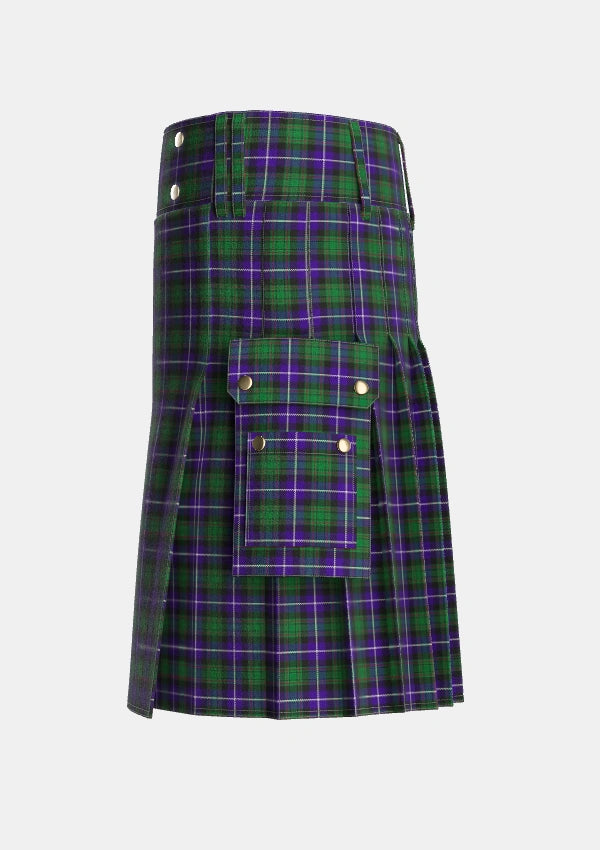 Utility_MacRae_Hunting_1_Tartan_807_kilt_left_image_with_pleated_design_and_adjustable_buckles_for_men
