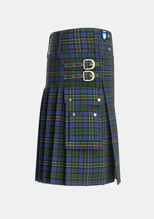 Utility_MacRae_Hunting_4_Tartan_799_kilt_right_image_with_pleated_design_and_adjustable_buckles_for_men