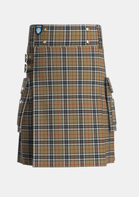 Utility_MacTavish_Thompson_Thomson_Camel_Tartan_2421_kilt_front_image_with_pleated_design_and_adjustable_buckles_for_men