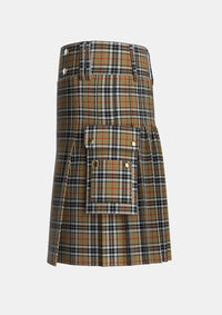 Utility_MacTavish_Thompson_Thomson_Camel_Tartan_2421_kilt_left_image_with_pleated_design_and_adjustable_buckles_for_men