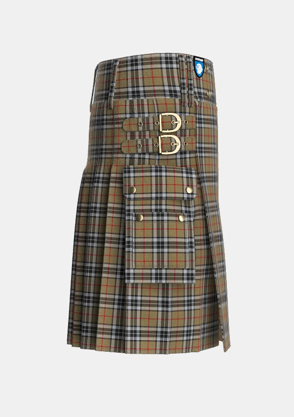 Utility_MacTavish_Thompson_Thomson_Camel_Tartan_2421_kilt_right_image_with_pleated_design_and_adjustable_buckles_for_men