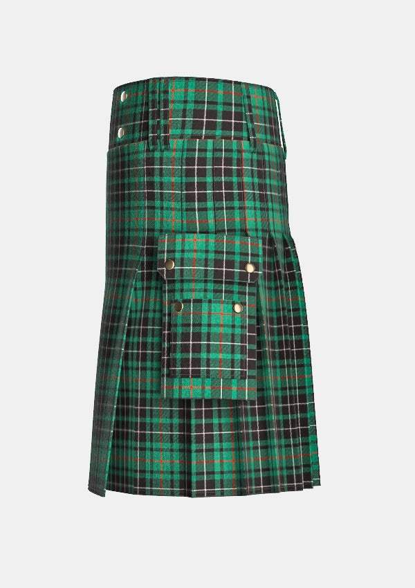 Utility_Macaulay_Hunting_tartan_827_kilt_left_image_with_pleated_design_and_adjustable_buckles_for_men