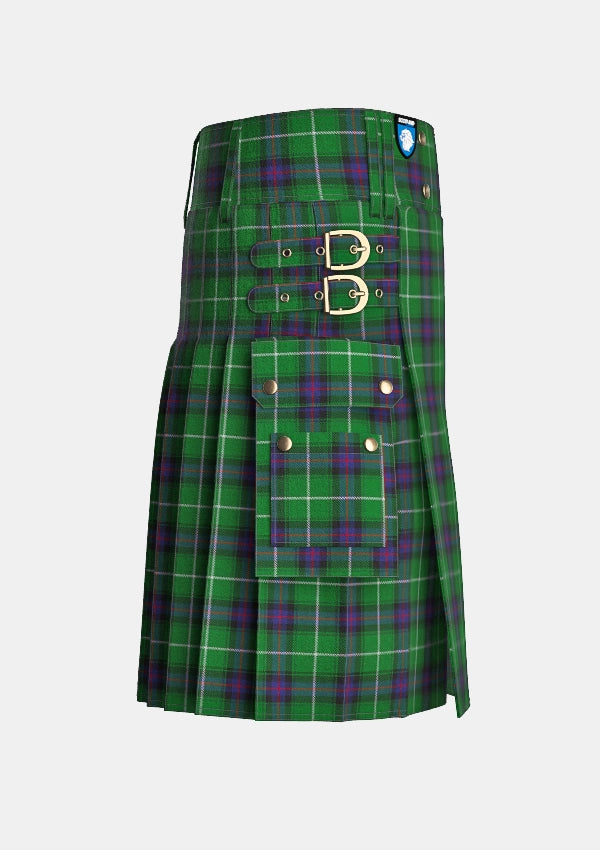 Utility_Macdonald_of_The_Isles_tartan_1366_kilt_right_image_with_pleated_design_and_adjustable_buckles_for_men