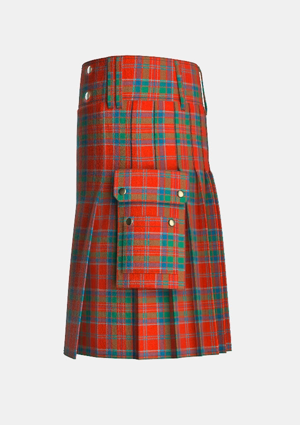 Utility_Macgillivray_tartan_446_kilt_left_image_with_pleated_design_and_adjustable_buckles_for_men