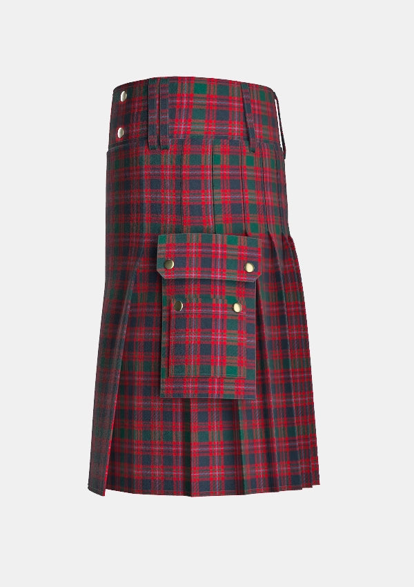 Utility_Macintyre_tartan_402_kilt_left_image_with_pleated_design_and_adjustable_buckles_for_men
