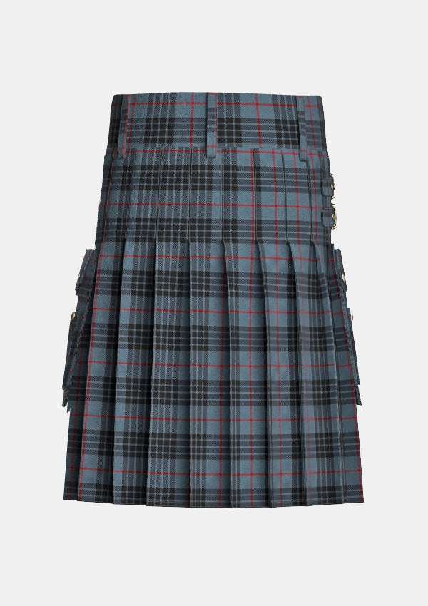 Utility_Mackay_Blue_Tartan_264_kilt_back_image_with_pleated_design_and_adjustable_buckles_for_men
