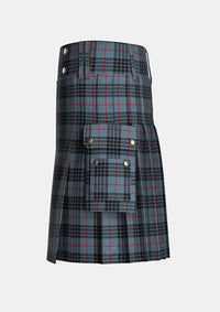 Utility_Mackay_Blue_Tartan_264_kilt_left_image_with_pleated_design_and_adjustable_buckles_for_men